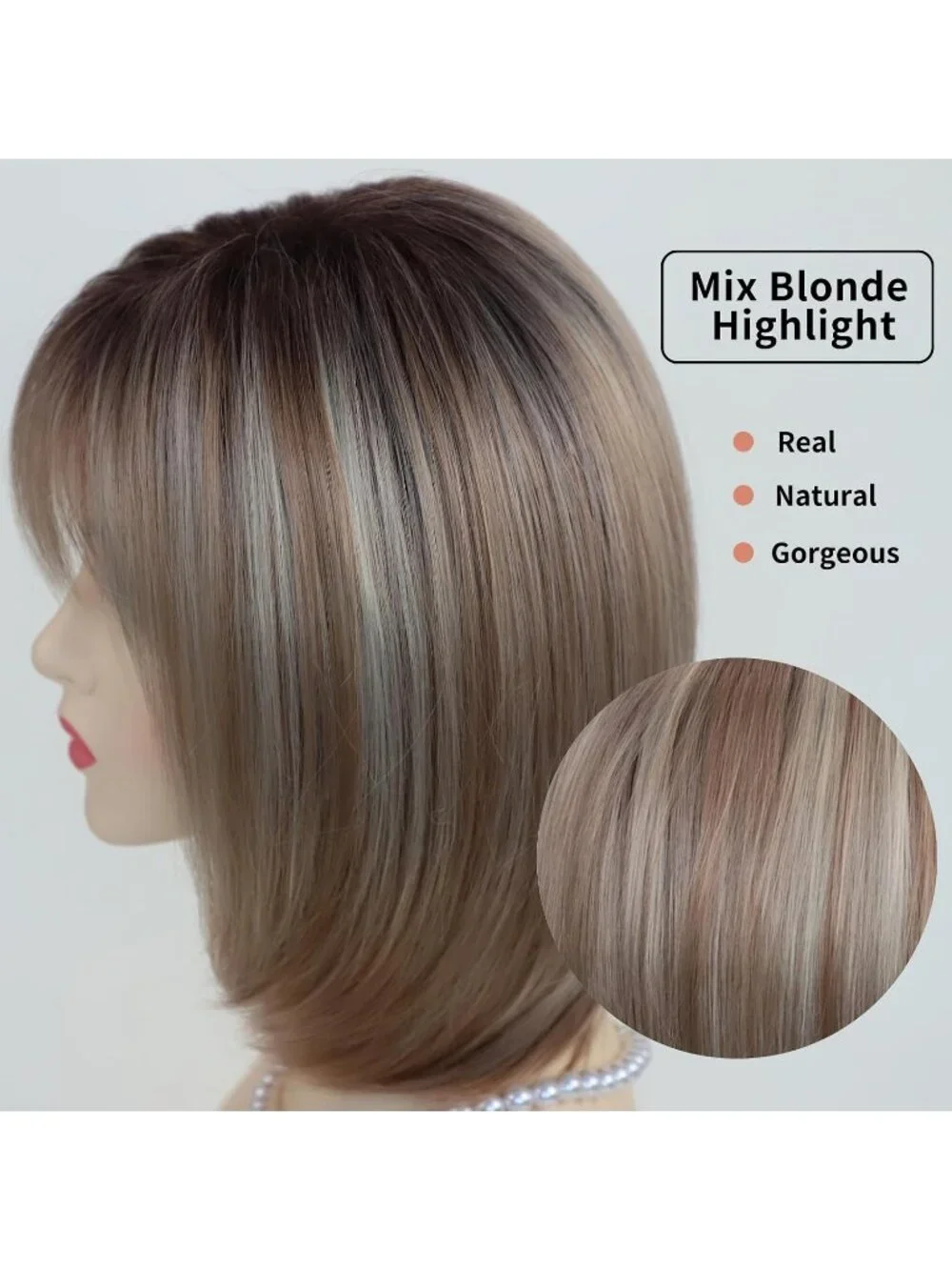 Women's Blonde 12 Inch Mid Length Heat Synthetic Straight Layered Bob Wigs